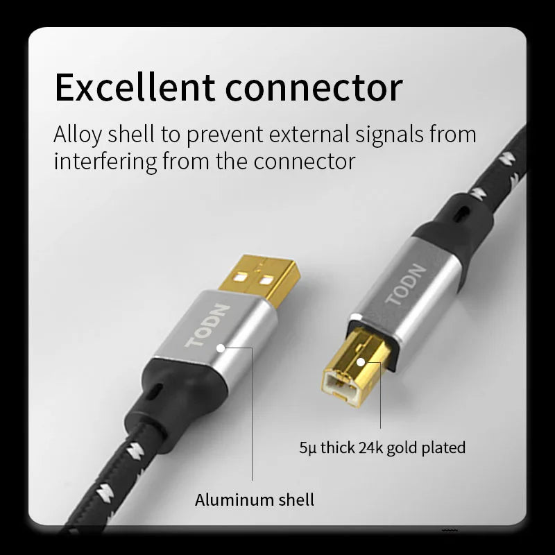 TODN Hifi USB Cable High Quality 6N OFC silver Type A to Type B Hifi Data audio digital Cable For DAC