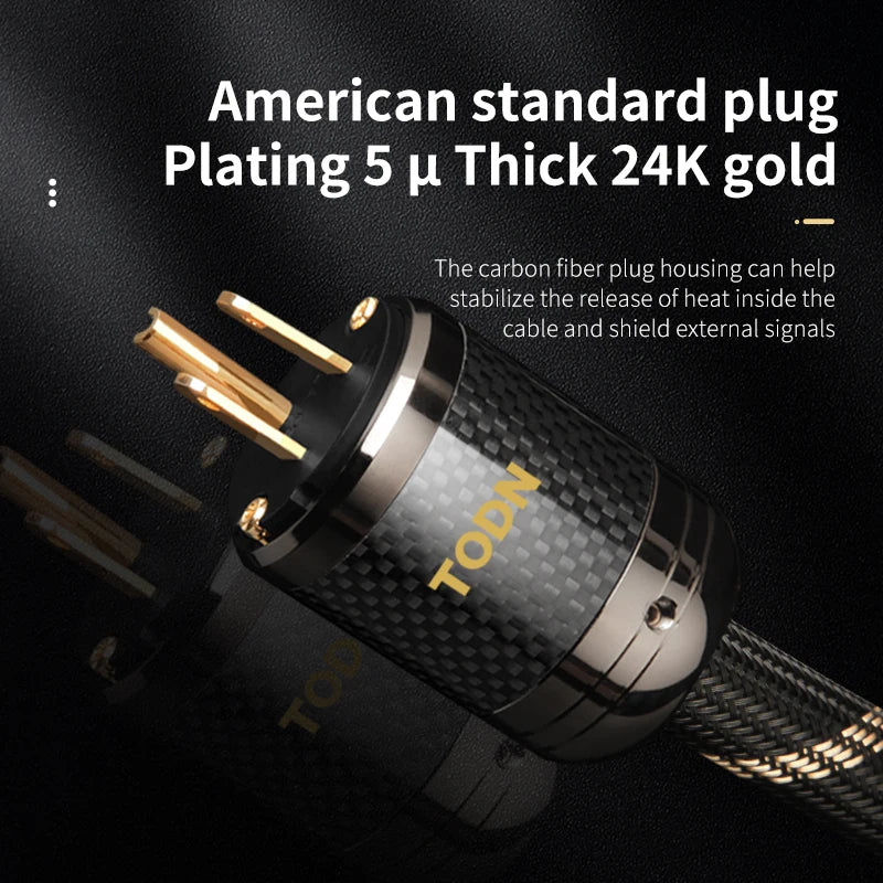 TODN power cable hifi OCC&OFC high-end audio cable EU/US Carbon fiber plug Rhodium plated plug