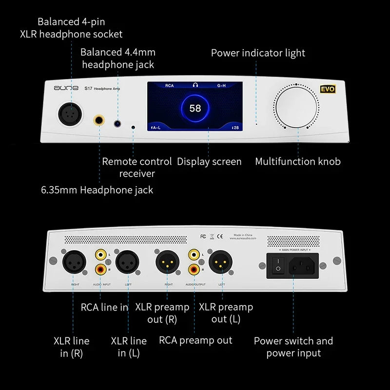 Aune S17 Pro EVO Full Balanced Class-A Twin JFET R2R Powerful HiFi Lossless Audiophile Desktop Headphone Amplifier