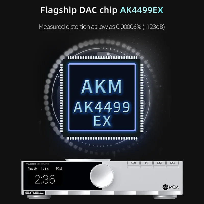 SMSL PL200 Hi-res Class CD Player Digital Audio MQA DAC AK4499EX DSD512 Bluetooth LDAC Aptx-HD 32bit/768kHz With Remote Control