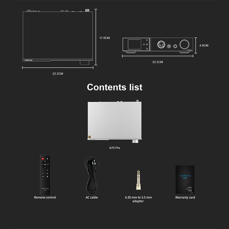 TOPPING A70 Pro Fully Balanced Headphone Amplifier 17000mW*2 Relay Volume Control Pre Amp wiht Remote Control