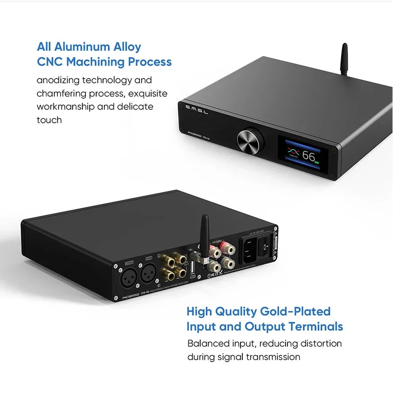 SMSL AO200 MK2 HIFI Digital Power Amplifier MA5332MS AMP Bluetooth 5.0 XLR RCA USB Input med fjernkontroll.