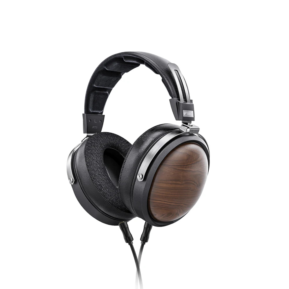 FiiO FT1 Closed-Back Over-Ear Fiber Composite Diaphragm Wired Hi-Fi Headphones, American walnut/beech wood Ear Cups for Studio