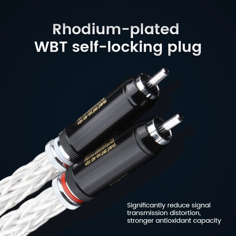 TODN Hi-End 8AG Silver Plated OCC 16 Strands Audio Cable RCA.