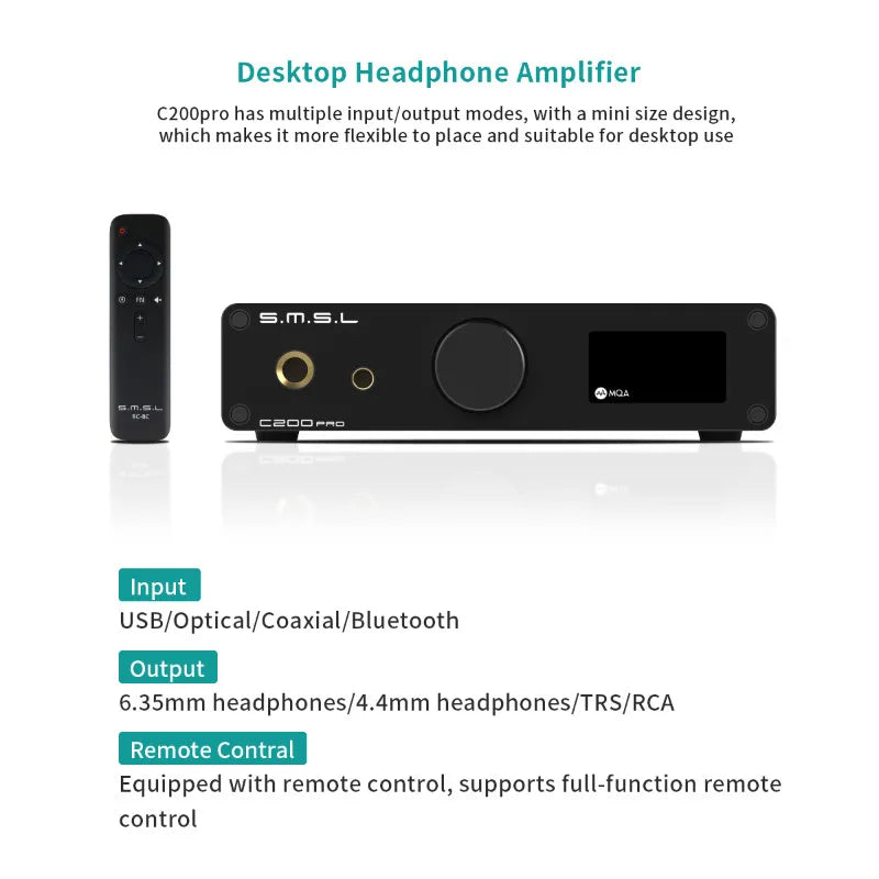 SMSL C200Pro DAC Desktop Headphone Amplifier XMOS XU-316 ESS ES9039Q2M MQA-CD 6.35mm/4.4mm Jack C200 Pro