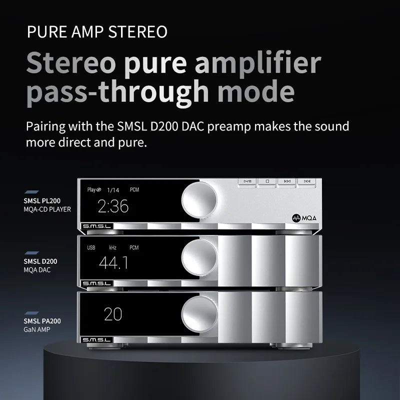 SMSL PA200 Gallium Nitride Power Amplifier XLR Mono Input Mode Stereo Forsterker.