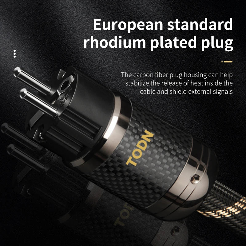 TODN power cable hifi OCC&OFC high-end audio cable EU/US Carbon fiber plug Rhodium plated plug