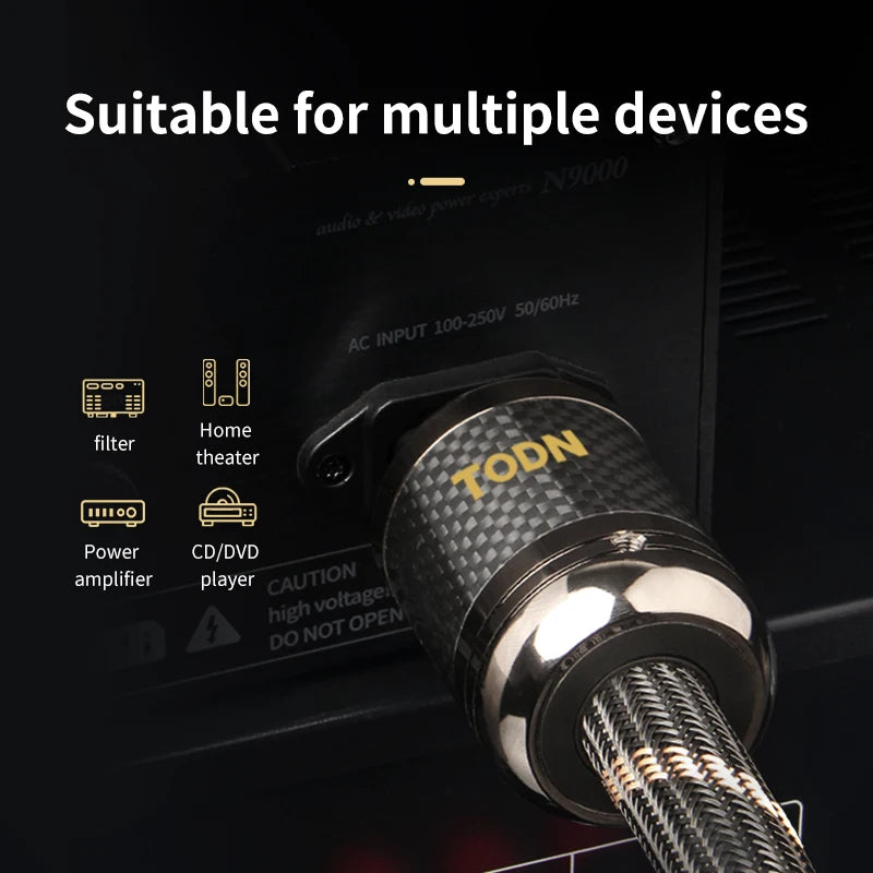 TODN power cable hifi OCC&OFC high-end audio cable EU/US Carbon fiber plug Rhodium plated plug