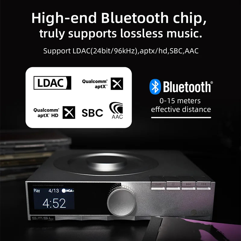 SMSL PL200 Hi-res Class CD Player Digital Audio MQA DAC AK4499EX DSD512 Bluetooth LDAC Aptx-HD 32bit/768kHz With Remote Control