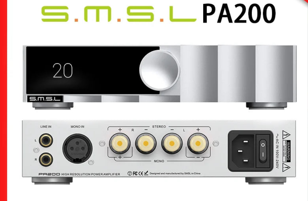 SMSL PA200 Gallium Nitride Power Amplifier XLR Mono Input Mode Stereo Forsterker.
