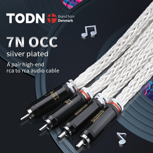 TODN Hi-End 8AG Silver Plated OCC 16 Strands Audio Cable RCA.