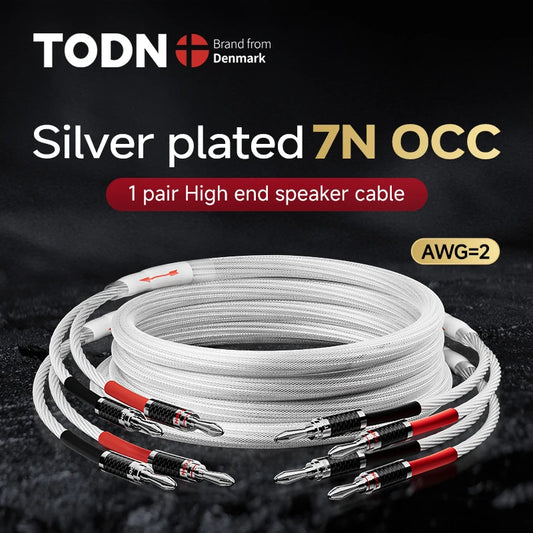TODN One Pair HIFI Silver-plated Speaker Cable High-end 7N OCC Speaker Wire For Hi-fi Systems Y Plug Banana plug Speaker Cable